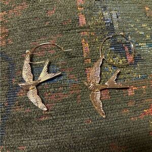 Gold Bird Hoop Earrings